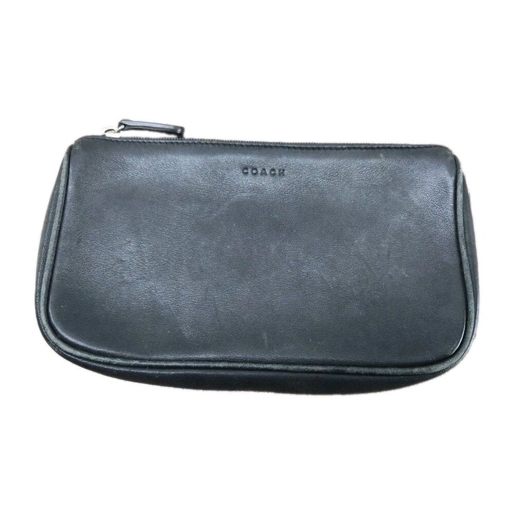 Vintage COACH Black Full-Grain Leather Cosmetic Case 7.5" x 4.5" Clutch